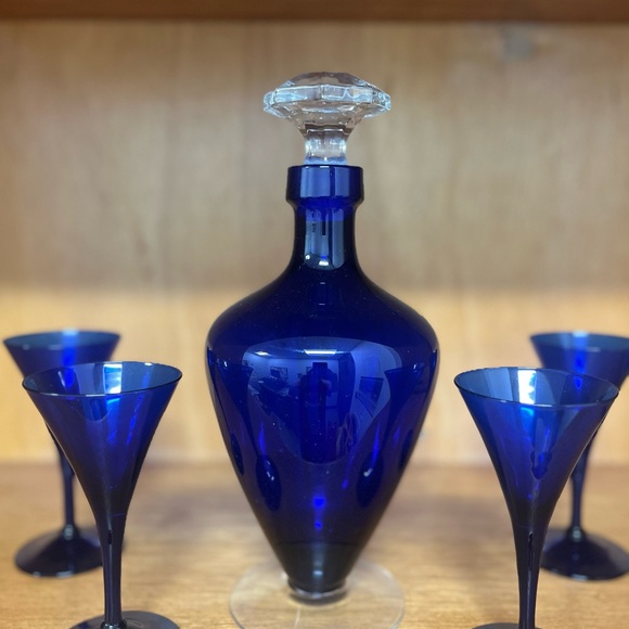 Vibrant Blue Glass Decanter Set with Glasses - Picture 2 of 6